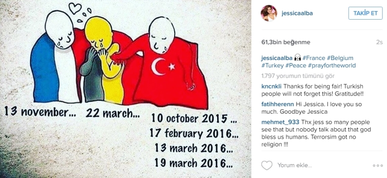 Jessica Alba Türkiye ve Belçika'daki saldırıları lanetledi