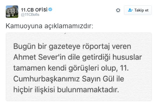 Abdullah Gül'den Ahmet Sever açıklaması