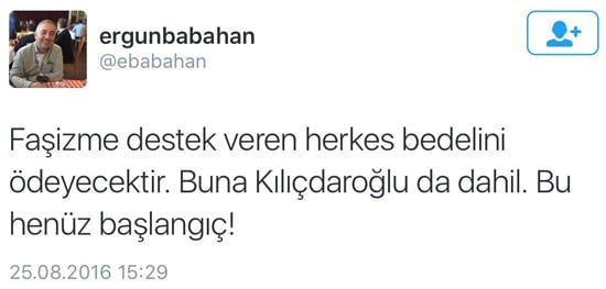 FETÖ'cü Ergun Babahan'dan tehdit tweet'i