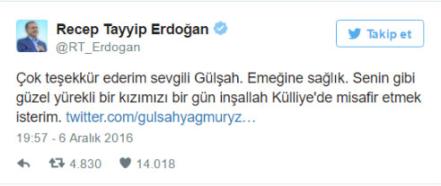 Cumhurbaşkanı Erdoğan'dan takipçisine teşekkür telefonu