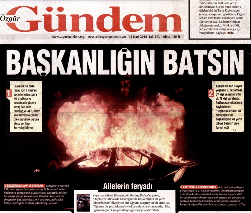 Sözcü, PKK'nın gazetesiyle aynı manşeti attı