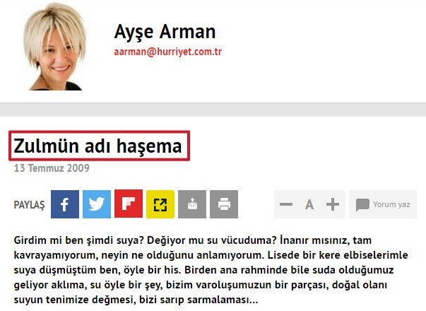 Ayşe Arman'ın haşema yazısı hatırlatıldı
