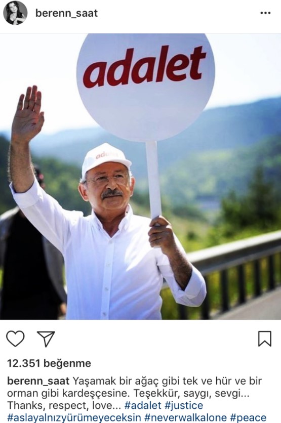 Beren Saat Kılıçdaroğlu için Instagram'da mesaj paylaştı